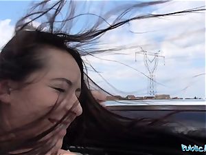 PublicAgent steamy ebony haired Russian pummeled on a car
